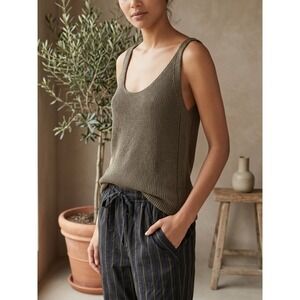 Vince Lattice Stitch Knit Tank Top Olive Green Cotton NWT Size XS S M $245